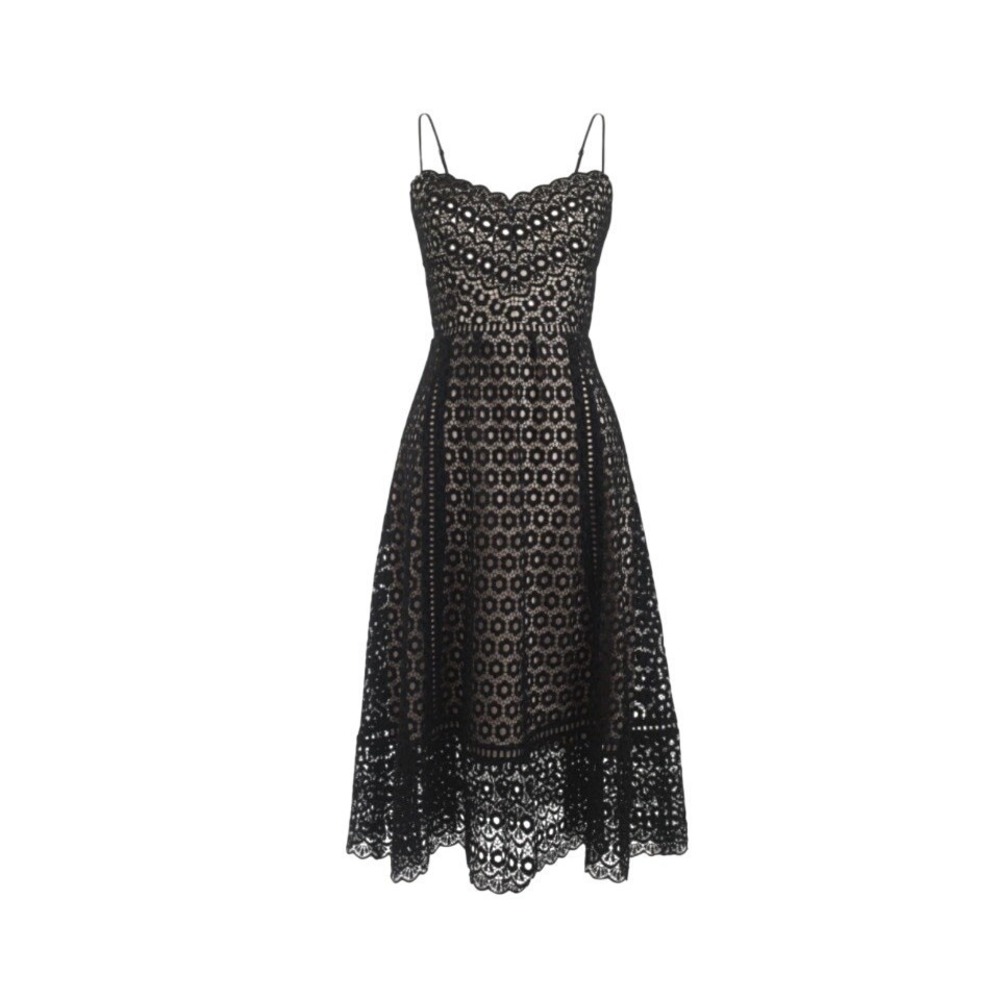 J.CREW Daisy Black Lace Eyelet Midi Dress Size 00 Spaghetti Strap Goth Fairycore